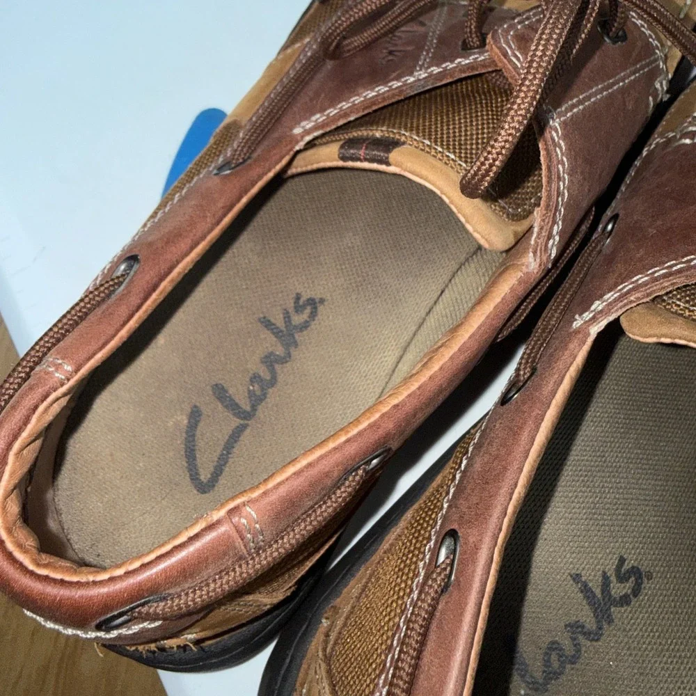 Clarks Mens 78383 Boat Shoes Tan Brown Nubuck Leather Mesh Loafers 10.5 M